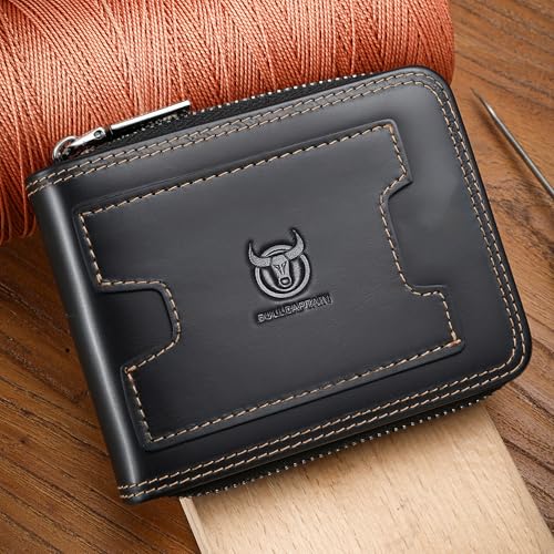 LUKZIJAES Mens Wallets Genuine Leather RFID Blocking with Zipper Wallet for Men Large Capacity 14 Card Slots, ID Window & Coin Pocket for Travel (#15-Black) - color: #15-Black