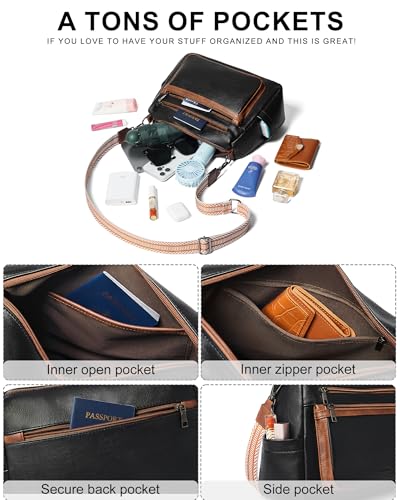 Bluome Crossbody Purses for Women, Medium Large Faux Leather Crossbody Bags Lightweight Sling Bag Shoulder Handbags - color: Black&brown, size: Medium 7L