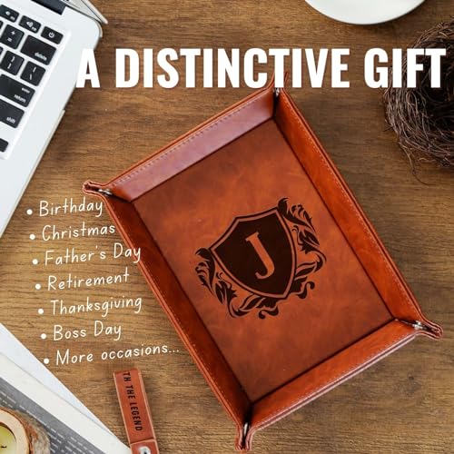 INNObeta Initial Valet Tray, Desktop Storage Organizer, PU Leather Bedside Tray Key Coin Holder, Personalised Gifts for Men, Birthday, Christmas, Letter P - color: Initial P