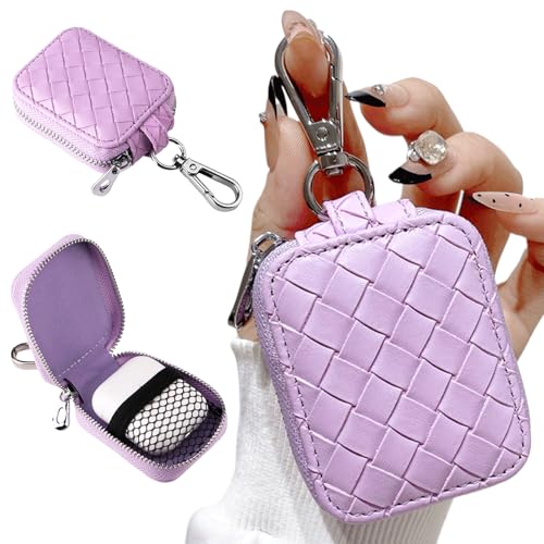 Earbud Case, Headphone Storage Case for AirPods 4/1/2/3/Pro 2 Lattice Lilac | PU Leather Plaid Zipper Carrying Pouch Earbuds Bag with Keychain for Wireless Earphones, Wired Headphone & USB Cable - color: Lattice Purple