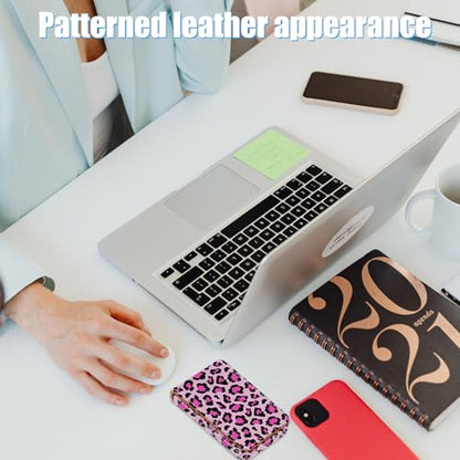 Business Card Holder, PU Leather Printing Business Card Case Pocket with Magnetic Shut, Portable Business Card Carrier Holder for Women or Men (Leopard-Pink) - color: Leopard-Pink
