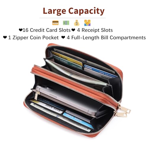 GOIACII Women's Wallet RFID Blocking Leather Wristlet - color: A04 Brown