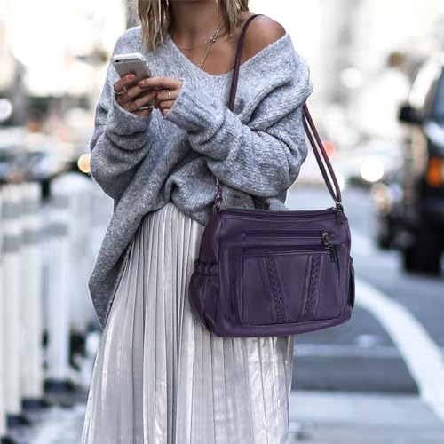 ELDA Crossbody Bags For Women Pocketbooks Soft PU Leather Purses and Handbags Multi Pocket Shoulder Bag - color: Dark Purple