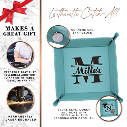 Custom Personalized Catchall Valet Catch All Tray - Engraved and Monogrammed (Teal) - color: Teal