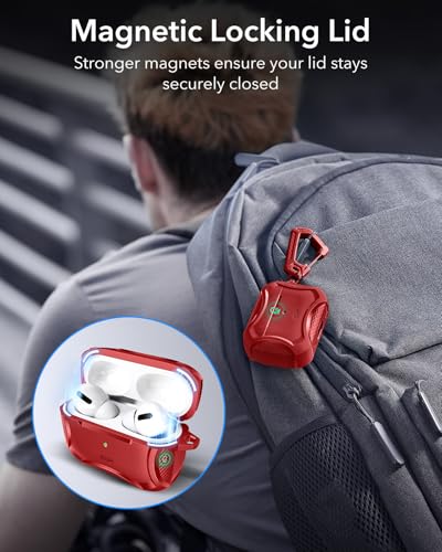 ESR for AirPods Pro 2nd Generation Case, Compatible with Airpods Pro Case 2nd/1st Gen (2023/2022/2019), Compatible with MagSafe, Powerful Drop Protection, Magnetic Lid with Cleaner Kit, Red | Compatible with Airpods Pro Case 2nd / 1st Generation (2023/202