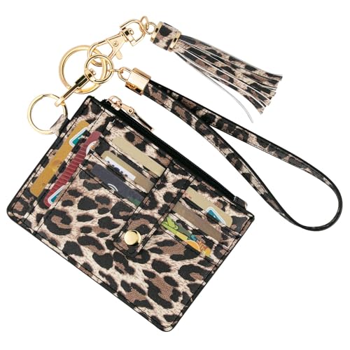 KNGITRYI Small Wristlet Wallets for Women RFID Credit Card Holder Wallet Keychain Wristlet Wallet Credit Card Wallets for Women (Leopard) - color: Leopard