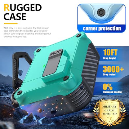 AirPods 2 Case with Lock Magnetic Lid, Black Teal | Compatible with Apple AirPods 2(2019) and AirPods(2016) Case with Cleaner Kit & Keychain, Powerful Drop Protection - color: X-Black Teal, size: AirPods 2 Case