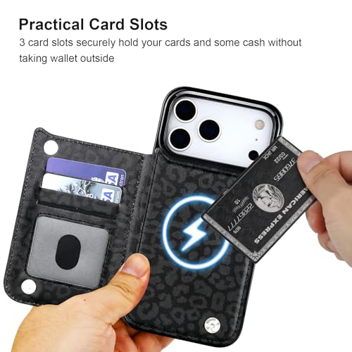 HAOPINSH for MagSafe Wallet Case for iPhone 17 Pro Max,Black Leopard - color: Black Leopard for MagSafe