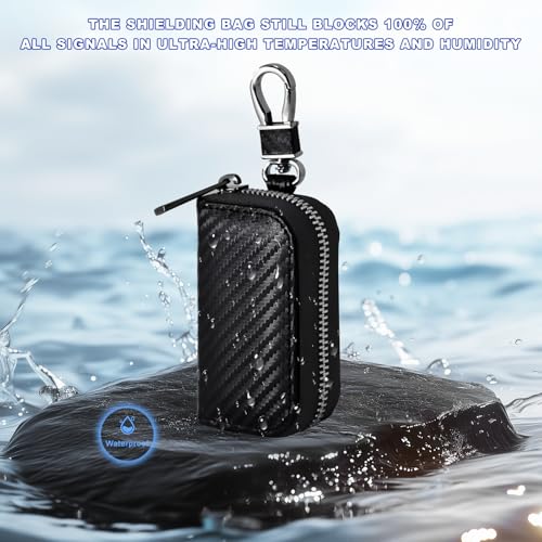 Faraday Bag for Car Keys, Carbon Fiber Car Rfid Signal Blocking Bags Key Protector Tool Anti-theft Fob Case for Storage, Faraday Key Fob Holder Protector Portable Signal Blocker with Zipper