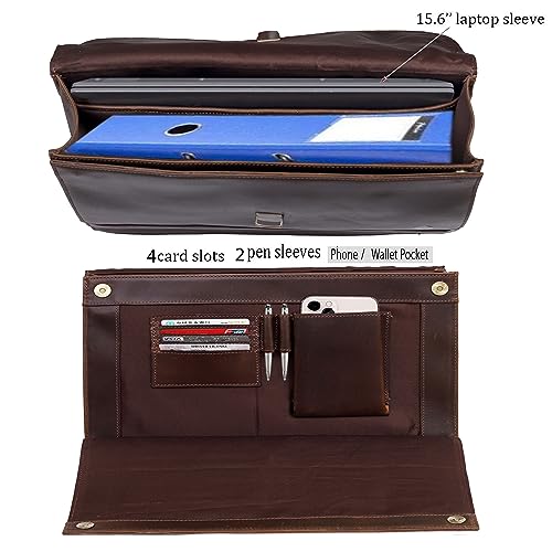 Leather Farm Messenger Bag for Men & Women 16 Inch – Premium Vintage Handmade Laptop Briefcase Satchel, Mens Leather Shoulder Crossbody Bag, Genuine Leather Computer Bag with Adjustable Strap Brown