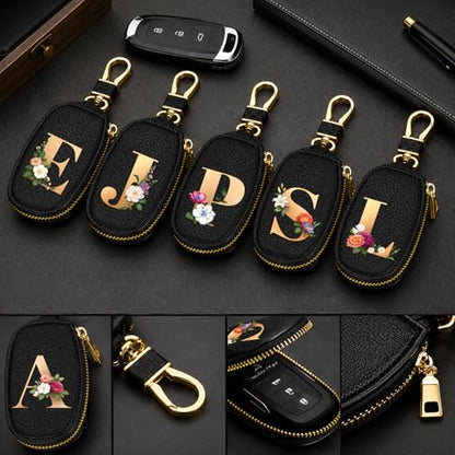 Car Key Bag Keychain Protective Cover with Zipper Key Case for Men and Women - color: Letter S