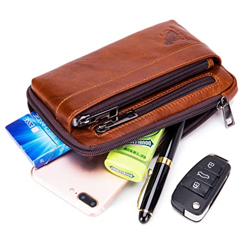 Leather Phone Belt Holster Waist Case Bag for Men Travel Outdoor Cell Phone Loop Pouch Pack Purse Wallet Holder (#22Brown) - color: #22brown