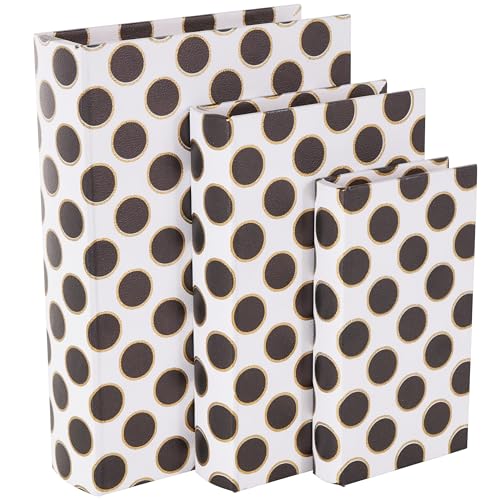 Deco 79 Faux Leather Decorative Box Faux Book Storage Book Shaped Boxes with Black and Gold Circle Patterns, Set of 3 Decorative Keepsake Boxes 13", 11", 9"H, White - color: White, size: 13", 11", 9"H