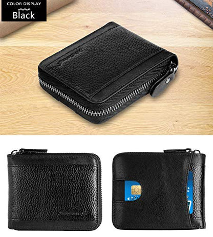 Admetus Mens Zipper Wallet Leather Zip Bifold RFID Blocking Card Holder | genuine leather,gift box,1 ID window,10 credit card slots,2 cash compartments,coin pocket,zip around,gift for men - color: Black-21