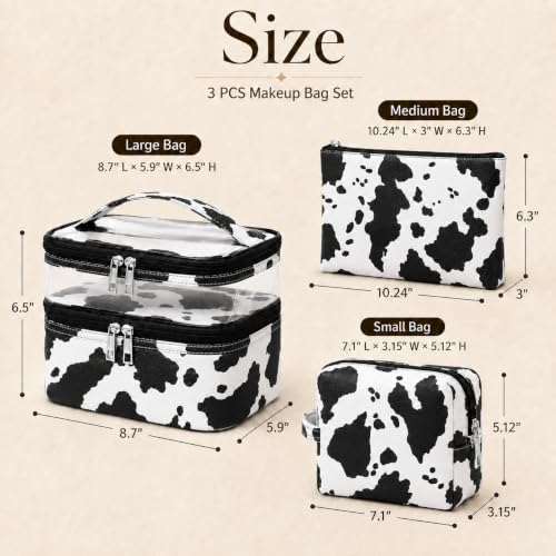 3PCS PU Leather Makeup Bag, Large Travel Cosmetic Pouch, Cute Toiletry Organizer for Women, Set of 3 - color: White-3pc