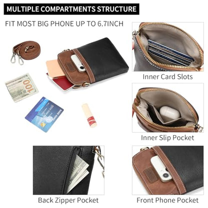 SENDEFN Cell Phone Purses for Women Small Crossbody Bag Shoulder Handbag with Adjustable Strap - color: A04-black Brown