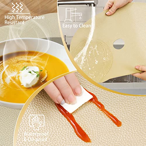 Faux Leather Placemat Set 4 Heat Resistant,Waterproof,Wipeable Placemats,Leather Placemat,Round Placemat,Suitable for Kitchens and Living Rooms - color: Golden Leather Placemats
