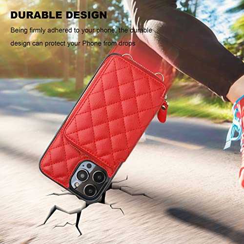 Bocasal Crossbody Wallet Case Card Holder for iPhone 14 Pro Max Red - color: Red
