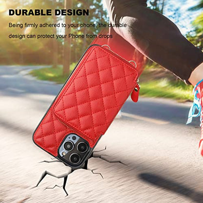 Bocasal Crossbody Wallet Case Card Holder for iPhone 14 Pro Max Red - color: Red