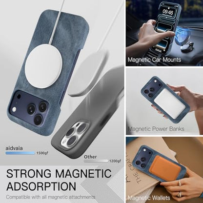 Phone Case for iPhone 17 Pro,Dark-Blue | Magnetic Case, Compatible with Magsafe - Denim Fabric - Slim Fit & Soft Feel - color: Dark blue, size: iPhone 17 Pro