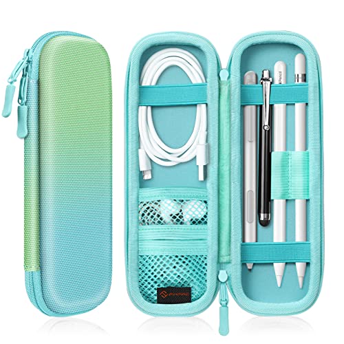 Fintie Holder Case for Apple Pencil Pro, Apple Pencil (USB-C / 1st / 2nd Generation), PU Leather Carrying Bag Sleeve Compatible with Pen, USB Cable, Samsung Stylus, Seaside Ombre | Elastic pen holder with elastic band, removable stylus pocket, pen pocket