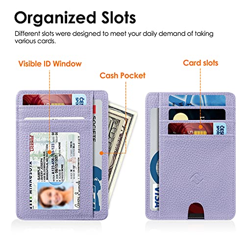 FINTIE Slim Front Pocket Wallet, RFID Blocking Credit Card Holder | Minimalist Card Cases with ID Window for Men Women, Lilac Purple - color: Lilac Purple