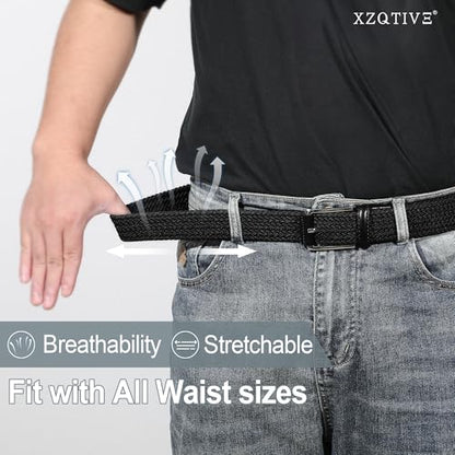 XZQTIVE Braided Stretch Belt Mens Gift Elastic Woven Belt for Golf Casual Pants Shirts Jeans - color: Black, size: Fit Waist 33-38in