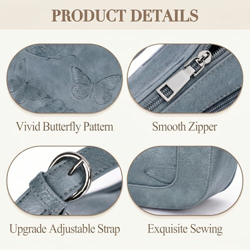 BELTANA Shoulder Bag for Women, Small Vegan Leather Butterfly Hobo Purse - color: Blue