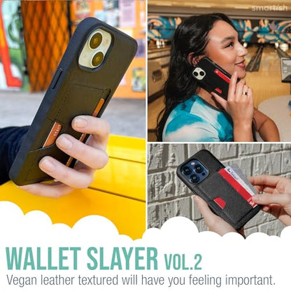 Smartish iPhone 15 Wallet Case with Card Holder, Wallet Slayer Vol 2, Black | Holds 3 Cards + Cash, Slim Vegan Leather Credit Card Slot, Protective & Thin, Grip, Kickstand, Drop-Tested from 6 Feet - color: Black Tie Affair, size: iPhone 15