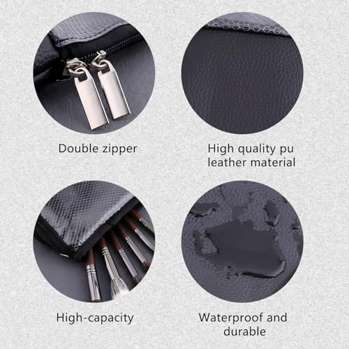 MOND'SUB Makeup Brush Organizer Bag, Makeup Brush Case Travel Makeup Brush Holder Large Professional Cosmetic Bag Artist Storage Bag Essentials Stand-up Foldable Makeup Cup Waterproof （Black, Large） - style: Zipper Bag