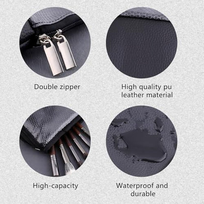 MOND'SUB Makeup Brush Organizer Bag, Makeup Brush Case Travel Makeup Brush Holder Large Professional Cosmetic Bag Artist Storage Bag Essentials Stand-up Foldable Makeup Cup Waterproof （Black, Large） - style: Zipper Bag
