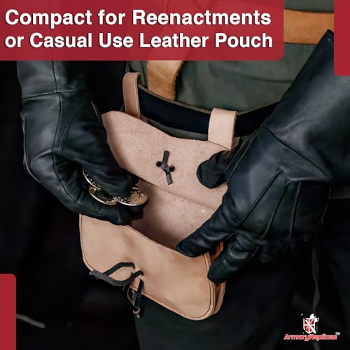 Medieval Leather Sporran Pouch – Durable 5oz Leather with Sinch Loop Closure for Cosplay, Fairs, Reenactments & Outdoor Activities – Fits Belts up to 2.125" - color: Natural