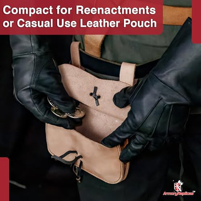Medieval Leather Sporran Pouch – Durable 5oz Leather with Sinch Loop Closure for Cosplay, Fairs, Reenactments & Outdoor Activities – Fits Belts up to 2.125" - color: Natural
