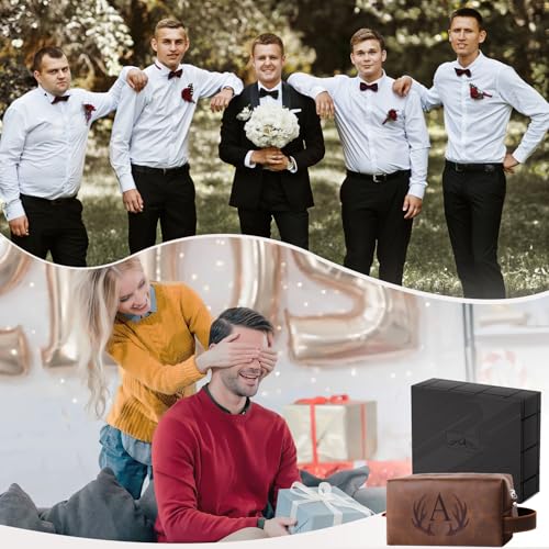 Personalized PU Leather Toiletry Bag for Men Laser-Engraved Initial - color: Dark Brown, style: C