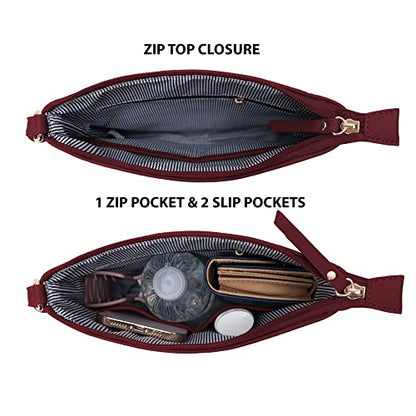 Crossbody Bag Functional Multi Pocket Messenger Purse Top Zip Closure Shoulder Handbag With Adjustable Strap - color: Burgundy