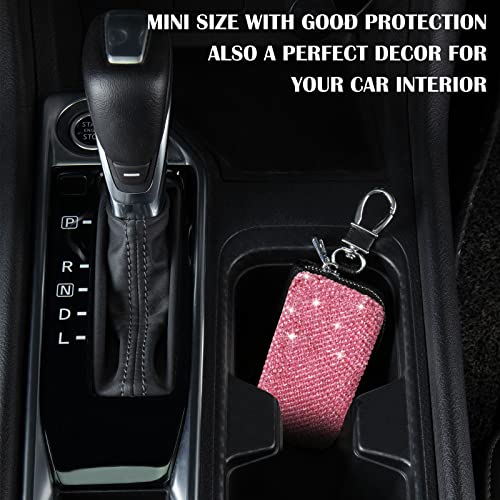 eing Bling Bling Car Key Chain Case Premium Leather Coin Holder Zipper Case Remote Wallet Bag - color: B-rose Red