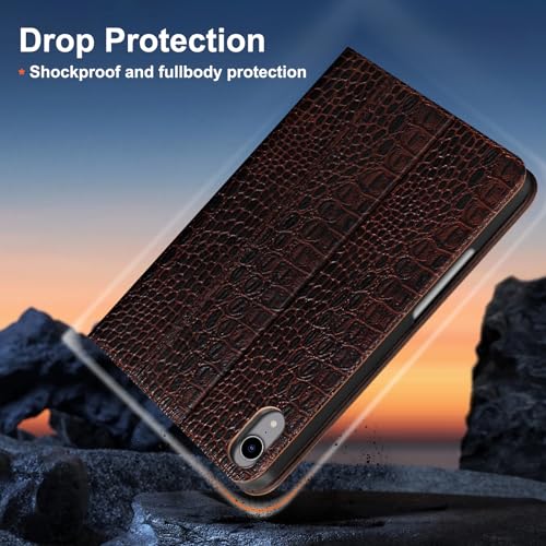 Gexmil Leather Case for iPad mini 7 A17 Pro/iPad mini 6 Gen 8.3 Inch | Genuine Leather Cover for iPad Mini 2024/2021,Pencil Holder,Protective Smart Folio,Auto Sleep/Wake,Crocodile Dark Brown - color: Brown Crocodile