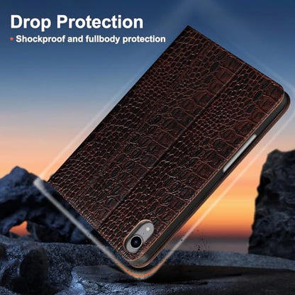 Gexmil Leather Case for iPad mini 7 A17 Pro/iPad mini 6 Gen 8.3 Inch | Genuine Leather Cover for iPad Mini 2024/2021,Pencil Holder,Protective Smart Folio,Auto Sleep/Wake,Crocodile Dark Brown - color: Brown Crocodile