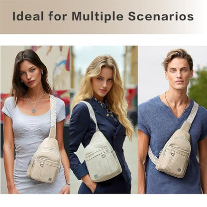 Sling Bag Set, PU Leather Sling Bag, Multi-Zipper Design for Travel, Outdoors, Valentine’s Day Gifts - color: 03-white