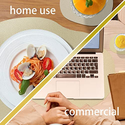 Faux Leather Placemat Set 4 Heat Resistant,Waterproof,Wipeable Placemats,Leather Placemat,Round Placemat,Suitable for Kitchens and Living Rooms - color: Golden Leather Placemats