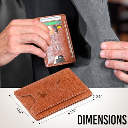 BULL GUARD Mens RFID Blocking Leather Slim Card Case Wallet with Easy Access ID windows, Cash & Card Slots, Crafted with Premium Top Grain Leather Ideal for Travel or Everyday Use (Wild Buffalo Brown) - color: Wild Buffalo Brown