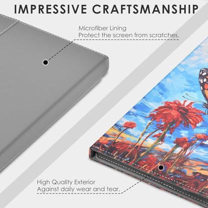 DETUOSI Universal Case for 10.1 Inch Tablet | Travel Portable Protective PU Leather Stand Shell Case with 4 Fixed Rings For All Kinds of 9.6-10.5 inch Tablet,Butterfly - color: Butterfly Flower