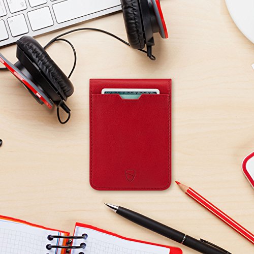 Vaultskin MANHATTAN Slim RFID Blocking Bifold Leather Wallet for Men - Men’s Leather Wallet, Front Pocket Minimalist Card Holder, Holds 9 Cards and Cash, Premium Italian Leather - color: Carmine Red