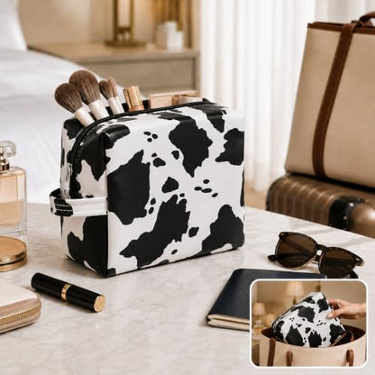 3PCS PU Leather Makeup Bag, Large Travel Cosmetic Pouch, Cute Toiletry Organizer for Women, Set of 3 - color: White-3pc