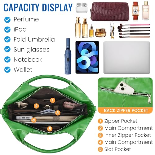 KOGTLA Medium Vegan Leather Purses for Women with Detachable Satchel Strap, Ladies Handbags, Tote Hobo Bags with Two-Handle - color: Green