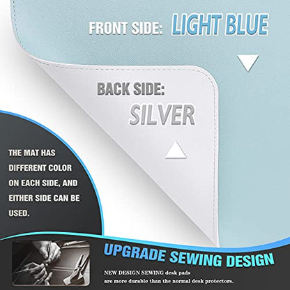 K KNODEL Large Sewing Leather Desk Mat, Desk Pad (Light Blue, 35.4" x 17") - color: Light Blue/Silver, size: 35.4" x 17"