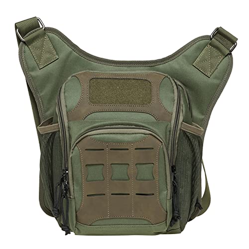 Mens Vintage Canvas Shoulder Messenger Bag Chest Leather Patchwork Messenger Bag - color: 3-3-army Green