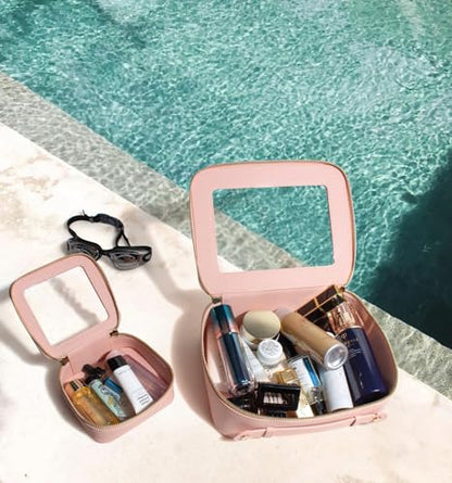 Clear Makeup Bag Sunscreen Bag Small Mini Travel Toiletry Bag Cosmetic Organizer,TSA Approved Waterproof PU Leather Portable Cosmetic Pouch for Summer Beach Vacation,Pool &Gym(Mini Pink) - color: Pink, style: Mini