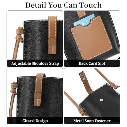 SENDEFN Leather Small Crossbody Bags for Women Phone Purse Minimalism Cell Phone Bag with Card Slot - color: A-black