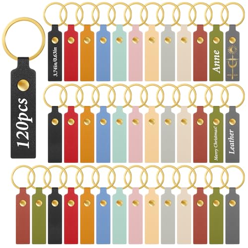 120 PCS PU Leather Keychain Blanks Bulk with Key Rings, Leather Key Fob Kit | 3.7" X 0.66" Rectangular Laser Engraving Keys Chain Wrist Strap Keychain for DIY Keys Chains Craft Gift(Multicolor) - color: Red